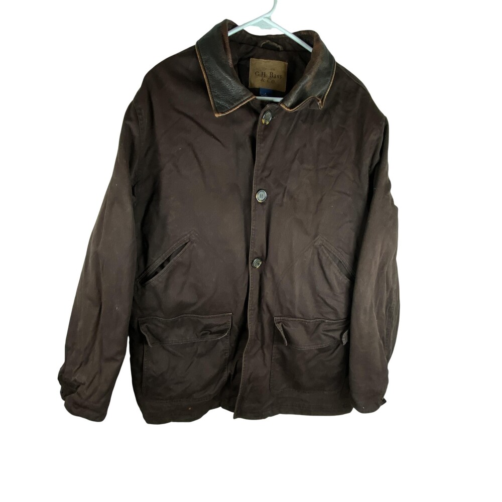 G.H. Bass Chore Coat Mens Large Brown Corduroy Plaid Lined Workwear Distressed